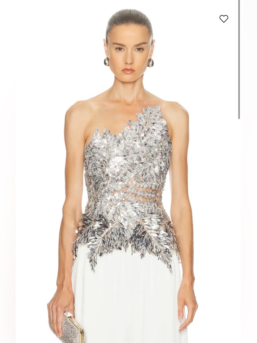 Oscar de la Renta - Strapless Fern Embroidered Top in Silver - Size 2 worn once! - Picture 1 of 6